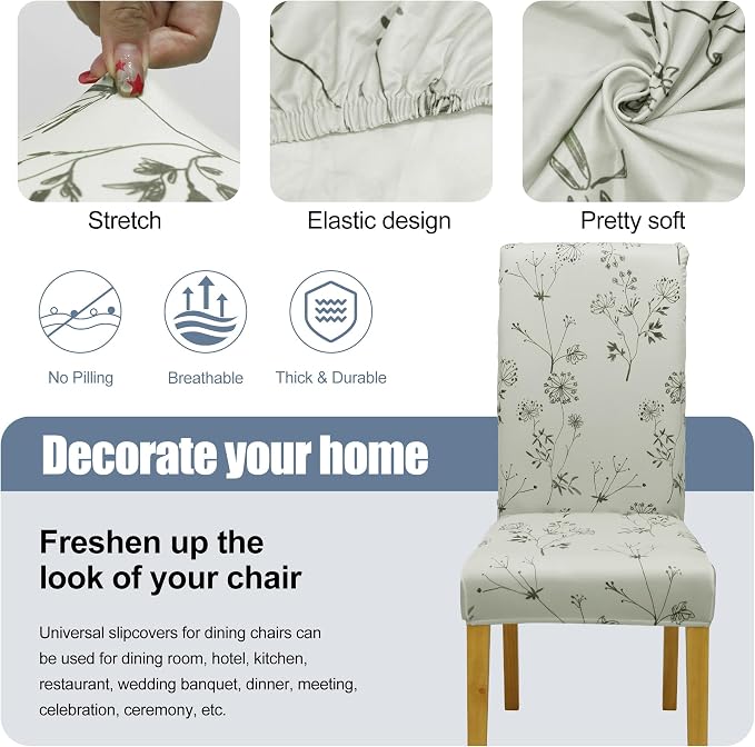 Dining Chair Covers, Stretch Seat Covers, Washable Furniture Protector | 6 Pack, Washable, Stretch Fit, Soft, Non Slip, Dining Chair Covers, Seat Protector, Furniture Protector - Image 3