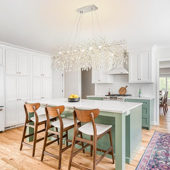 Chrome Rectangular Chandelier Modern Crystal Tree Branch Chandelier | 14 Lights Luxury Raindrop Chandeliers 47.3" Hanging Pendant Light Fixtures for Dining Room Kitchen Island Living Room - Image 6