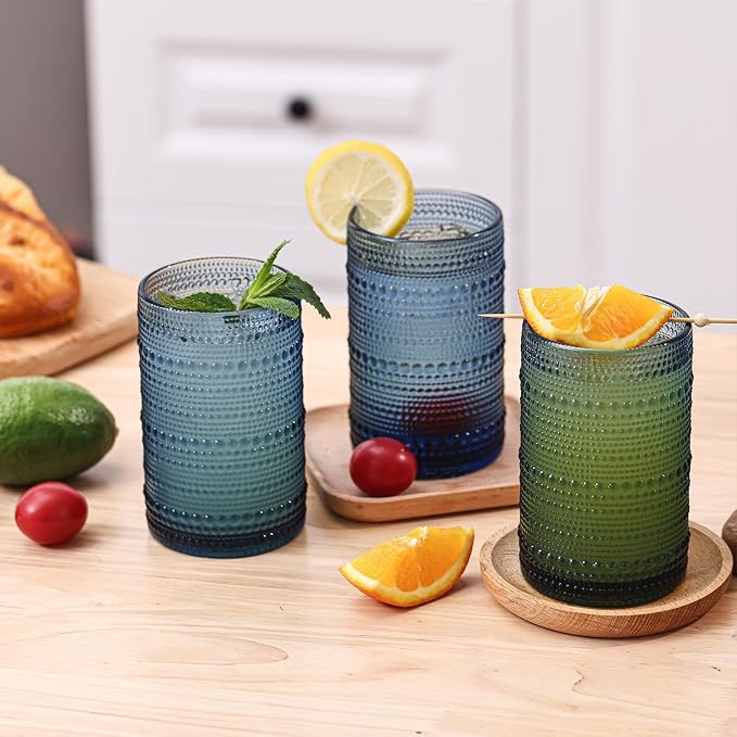 Moretoes 15oz Blue Vintage Hobnail Drinking Glasses Set of 6 | Highball Glass Cups, Kitchen Drinkware Glassware for Beer,Cocktail,Whiskey,Juice and Various Mixed Drinks - Image 5