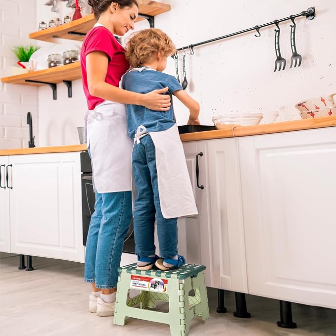 ACSTEP 9 Inch Folding Step Stool 300 LB Capacity Plastic Foldable Step Stools for Kids and Adults, Folding Stool Suitable for Kitchen, Stepping Stool with Handle Bicolor Green Small Step Stool 1PC | Lightweight Plastic Small Foldable Step Stool with Ha... - Image 8