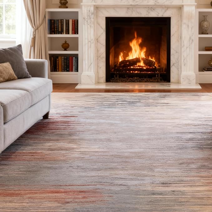 8x10 Area Rug, Plush Soft Living Room Rug Machine Washable - Large Non-Slip Stain Resistant Rug for Bedroom, Geometric Pet Friendly Carpet by RICKYSERRA