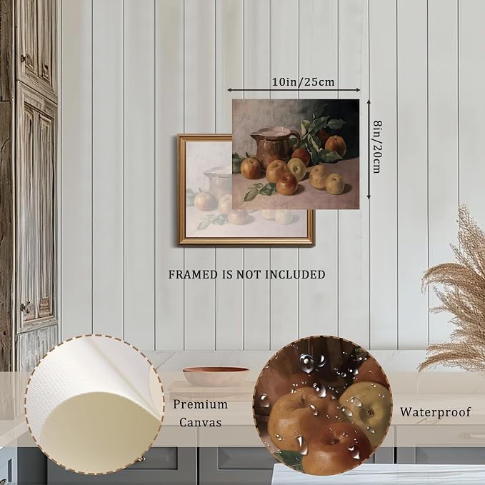Unframed Wall Art, Vintage Kitchen Wall Art Prints Apple Still Life Farmhouse Decor Wall Art, Rustic Watercolor Oil Painting Kitchen Sign Canvas Art Prints for Dining Room, Bedroom, Living Room, Gallery, Vintage Pictures Wall Decor(8"x10") - Image 2