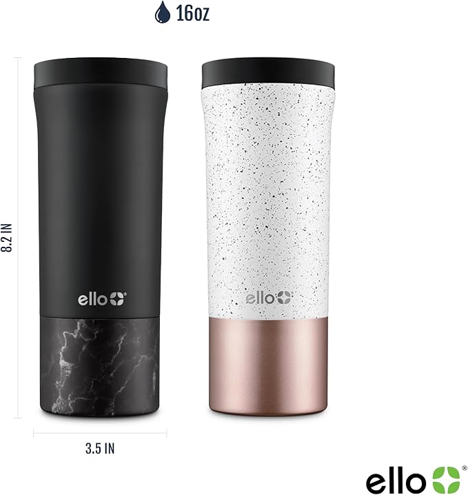 Ello Miri 16oz Insulated Stainless Steel Travel Mug with Slider Lid, Black Marble - Image 4