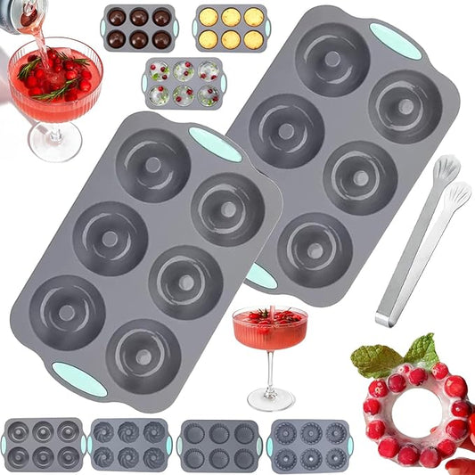 Wreath Ice Mold, Christmas Ice Cube Molds, Silicone Wreath Ice Cubes Tray, 6 Hole Silicone DIY Mold Suitable, Flexible Silicones Easy Release, for Holiday Cocktails/Chocolate/Desserts (C*2)