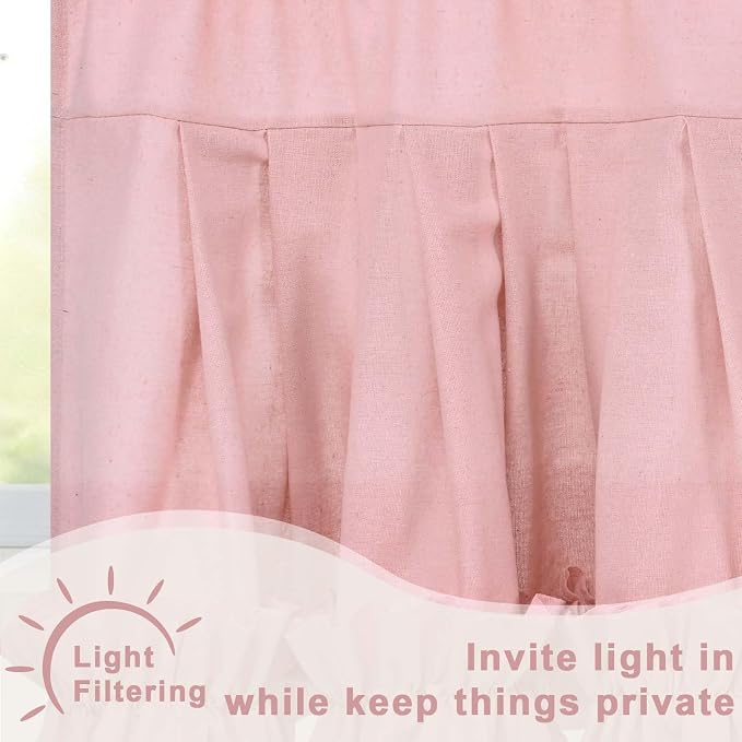 Likiyol Linen Valances for Windows Farmhouse Ruffle Swag Valance Rustic Country Window Valances Light Filtering Kitchen Curtains Rod Pocket Valance Curtains for Bathroom Cafe, Pink, 60" W x 36" L - Image 4