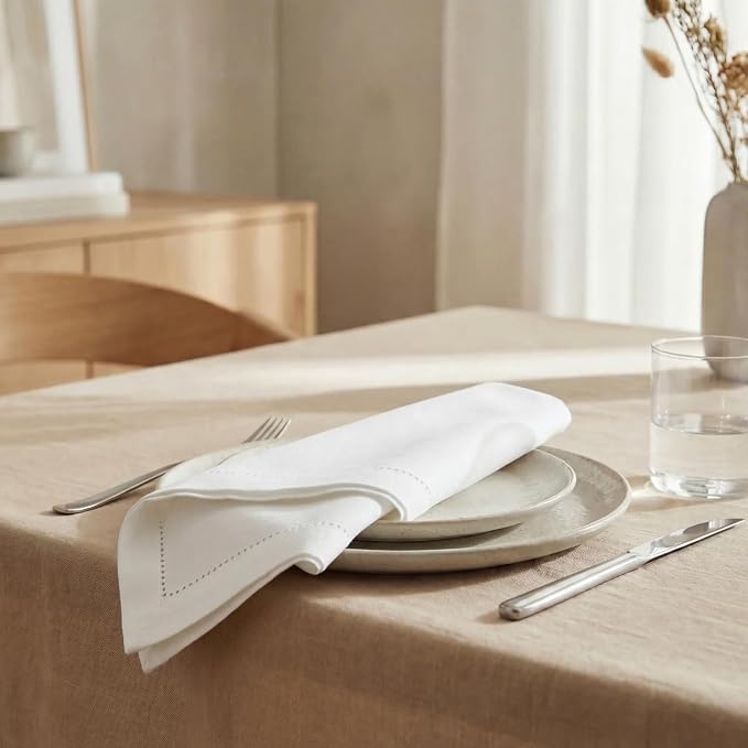 Urban Villa Hemstitch Cloth Dinner Napkins Cotton 20”x20” (Set of 12)-White - Image 4