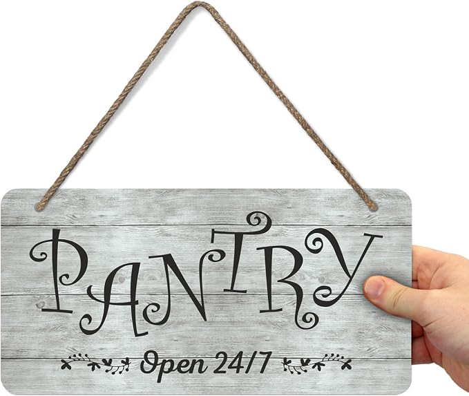 SmartSign 'Pantry Open 24/7' Wooden Hanging Sign with Rope - 6" x 12" Wall Décor with Handwritten Font For Kitchen/Office/Café/Farmhouse, Pre-Drilled Holes, Black/Rustic Background, USA-Made - Image 7