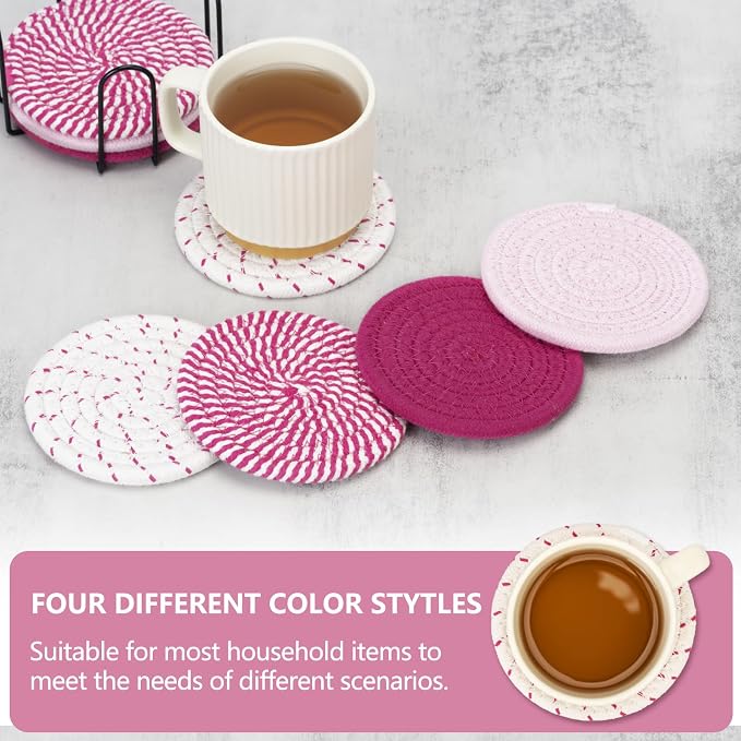 Coasters for Drinks Absorbent, Coasters Set of 4 - Color, 8 Pack Pink Coaster for Desk, House Essentials for New Home, Kitchen and Dining Coffee Table Decor, Modern Home Decor - Image 5