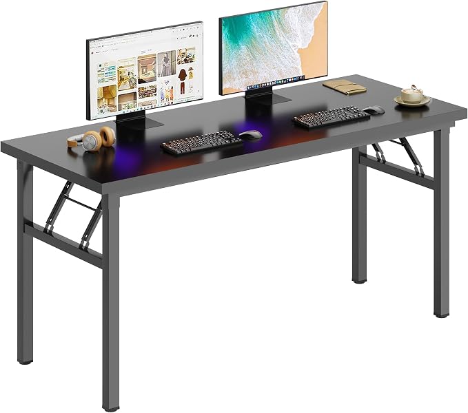 DlandHome 54.3 Inch Large Folding Computer Desk, Fully Assembled, Black | Foldable Writing Table, Portable Activity Conference Table for Home Office, Wood Top Metal Frame, Collapsible Easy Storage by DlandHome
