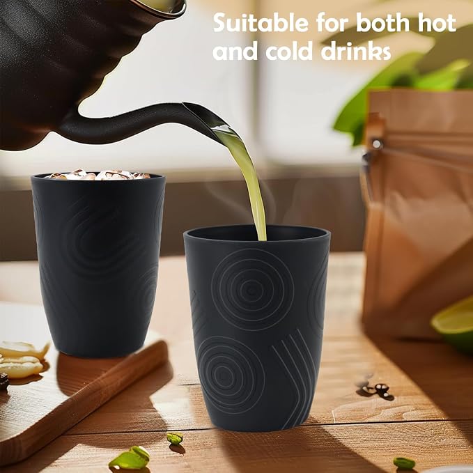 Wheat Straw Cups Sets of 6, Plastic Cups Reusable, Drinking Cup for Kitchen, Small Kids Cup, Unbreakable Water Cup, Dishwasher Safe Plastic Glasses for Kitchen, Camping, School (Black) - Image 7