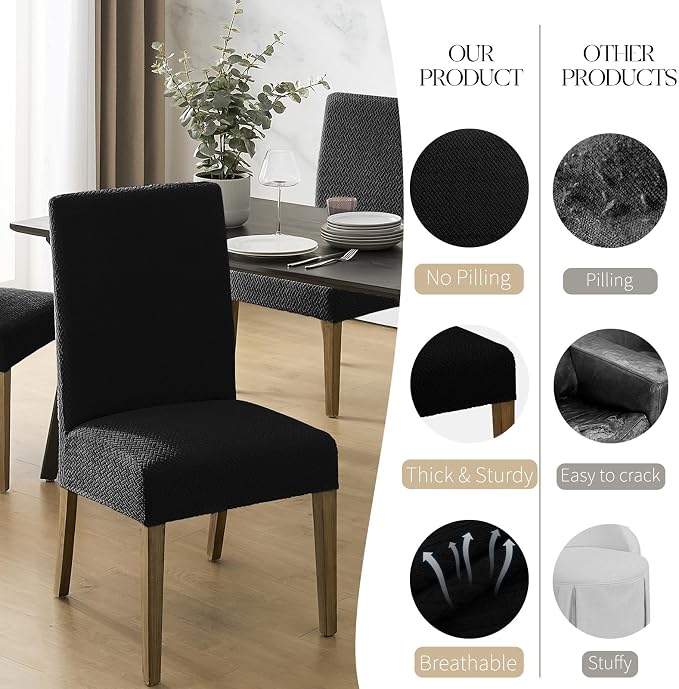MOSAYT 100% Waterproof Dining Room Chair Covers Set of 6, Super Fit Stretch Jacquard Parson Chairs Slipcovers Removable Washable Chair Seat Protectors for Home, Kitchen, Banquet (Black) - Image 4