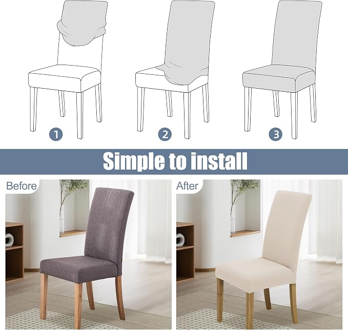 Dining Chair Covers, Stretch Seat Covers, Washable Furniture Protector | 6 Pack, Washable, Stretch Fit, Soft, Non Slip, Dining Chair Covers, Seat Protector, Furniture Protector - Image 4