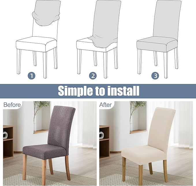 Dining Chair Covers, Stretch Seat Covers, Washable Furniture Protector | Washable, Stretch Fit, Soft, Non Slip, Dining Chair Covers, Seat Protector, Furniture Protector - Image 4
