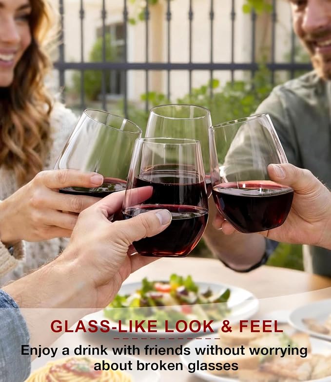 OJA Unbreakable Tritan Plastic Stemless Wine Glasses,16 oz,Set of 6,Outdoor | Shatterproof Wine Glass, Clear, BPA-free, Reusable, Dishwasher-Safe, Drinking Glassware for Poolside, Camping, Party - Image 3
