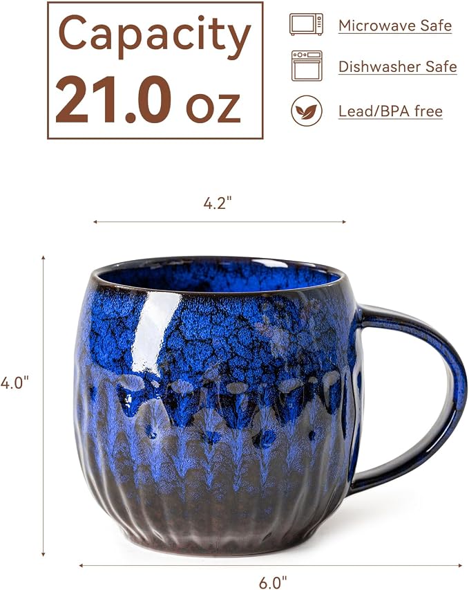 Ocean Surge Ceramic Coffee Mug - 21 oz Unique Reactive Glaze Coffee Cup with Large Handle, Aesthetic Cute Mug for Men Women Office Gift Set - Image 8