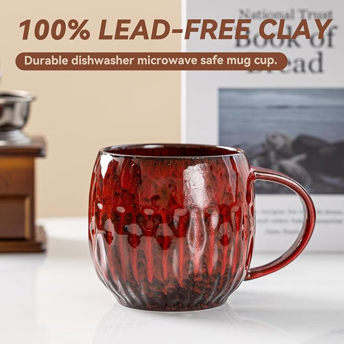 Crimson Surge Ceramic Coffee Mug - 21 oz Unique Reactive Glaze Coffee Cup with Large Handle, Aesthetic Cute Mug for Men Women Desk Gift Box - Image 4
