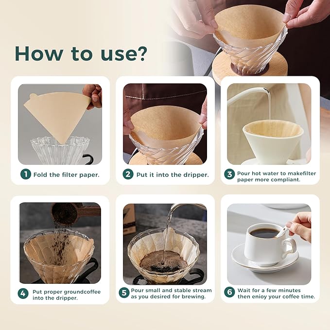 Easy-Dispensing Natural Brown Cone Coffee Filters, V02 Size, 100 Count - Unbleached Paper Filters for Pour Over Brewing, Compatible with Chemex, Hario V60 & More，Box for Easy Use & Tidy Storage