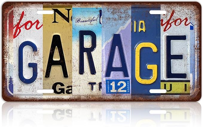Vintage Garage Metal Tin Sign License Plate Wall Decor 12 x 6 Inches by MTsigns