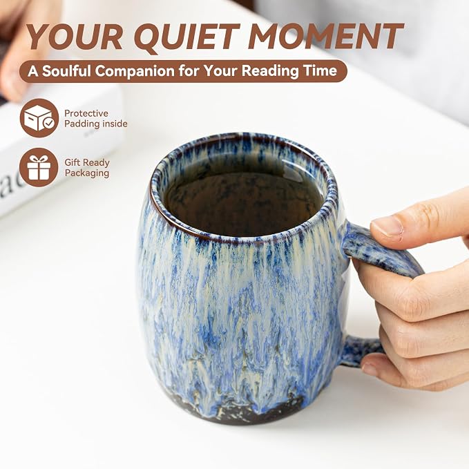 Unique Reactive Glaze Ceramic Coffee Mug - 14 oz Large Coffee Cup with Ergonomic Handle, Deep Sea Blue Mug for Coffee, Tea, Milk - Perfect Birthday & Housewarming Gift for Friends, Women, Men - Image 4