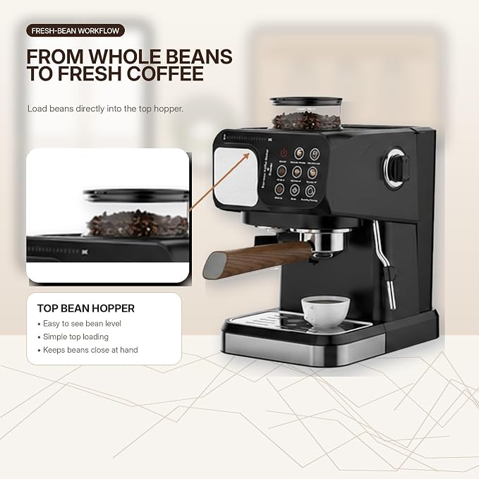 Home Coffee Machine with Grinder Anti-Rust 3-5 Cups | Sleek plastic body available in modern White and Black to fit any kitchen.(Black) - Image 3