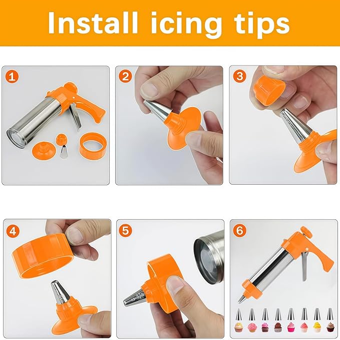 Spritz Cookie Press Gun Kit,13 Cookie Discs+8 Icing Nozzles Perfect for DIY Christmas Cookies and Decorating Cookies,Gifts for Wome(Comes with Cleaning Brush)(yellow)