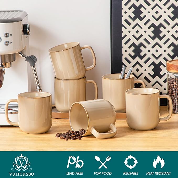 vancasso 16 oz Coffee Mugs Set of 6, Large Ceramic Mug with Handle, Unique Glaze Coffee Cups for Latte, Cappuccino & Hot Cocoa, Dishwasher & Microwave Safe, Brown, Series PLAYA - Image 3