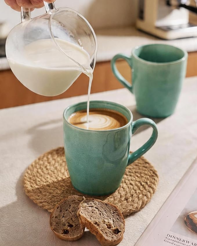 famiware Aurora Coffee Mugs, 14oz Mug Set of 4, Stoneware Mug, Cups for Kitchen, Cappuccino, Latte, Reactive Glaze, Microwave Safe, Scractch-resistant, Mint Green - Image 7