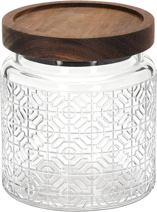 1Pc 17oz Window Style Vintage Glass Candy Jar with Solid Wood Lid, Kitchen Storage Canister for Sugar, Coffee, Tea, Cookies, Bath Salt - Decorative Mason Jar (1, Clear, 17oz) by eispap