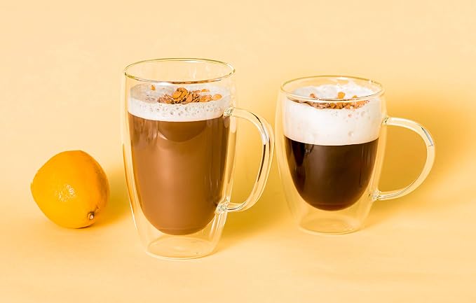 MEWAY 12oz/2 PACK Coffee Mugs,Clear Glass Double Wall Cup with handle for Coffee, Tea, Latte, Cappuccino (12 oz，2) - Image 8
