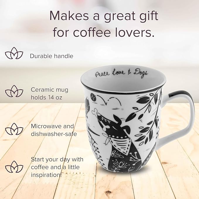 Karma Gifts 14 oz Black and White Boho Mug Raven - Cute Coffee and Tea Mug - Ceramic Coffee Mugs for Women and Men - Image 5