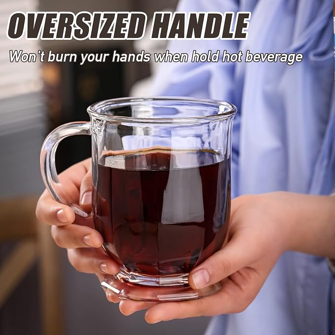 Glass Coffee Mugs Set of 2, 22 oz Large Capacity Glass Mugs with Handles, Clear Coffee Mug with 2 Spoons, Ideal for Latte, Espresso, Juice, Tea - Image 3