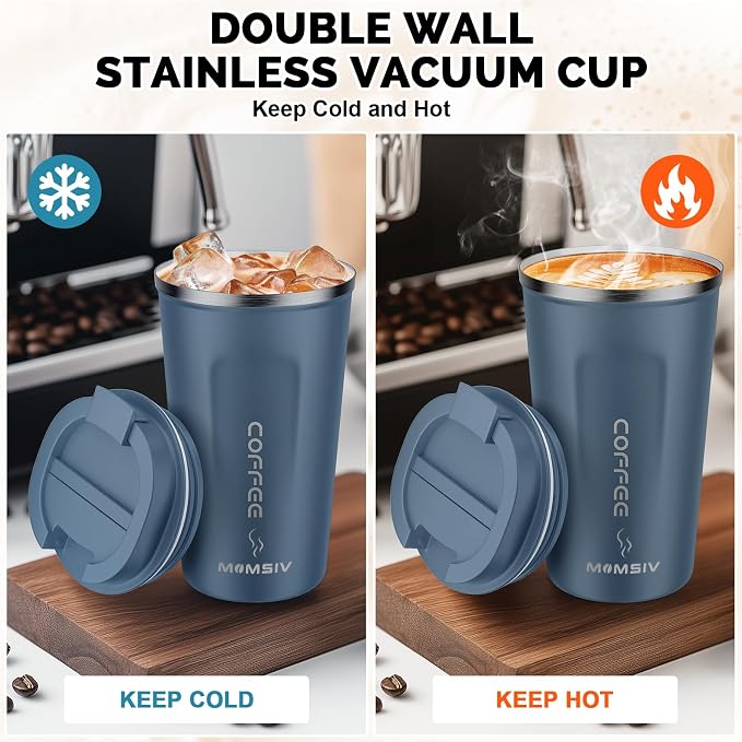 MOMSIV 17oz Travel Mug, Insulated Coffee Cup with Leakproof Lid, Vacuum Stainless Steel Double Walled Reusable Tumbler for Hot and Cold Water Coffee and Tea In Travel and Car | 6-Hour Heat Retention, 360°Leak proof, Vacuum Stainless Steel Double Walled... - Image 3