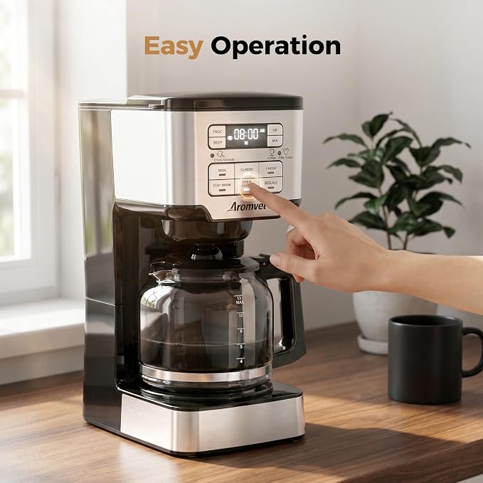 12-Cup Programmable Drip Coffee Maker - Glass Carafe | 3 Brew Strengths (1-4 Cup/Classic/Rich), 24-Hour Timer & 4-Hour Warming Plate for Home Office - Image 4