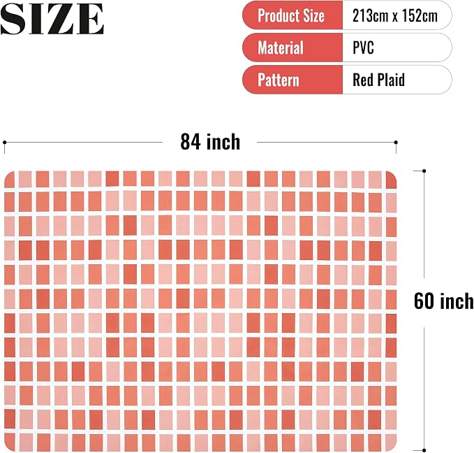 FIFTY FEET 84 * 60 Inch Rectangle Tablecloth, Vinyl Tablecloth with Flannel Backing for Rectangle Tables Waterproof, Plastic Picnic Table Cover for Dining Table/Buffet Parties/Camping(Red Plaid) - Image 5