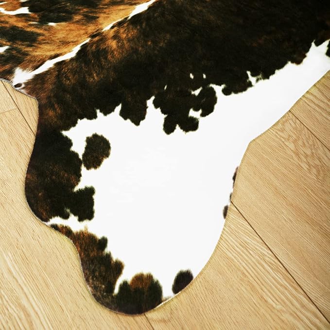 Amearea Faux Cow Hide Rug 6.2x5.2, Premium Western Home Decor Cow Print Rug | Large Faux Leather Animal Cowhide Carpet for Living Room Bedroom, Dining Traditional Cow Print Stuff Carpets, Brown - Image 7