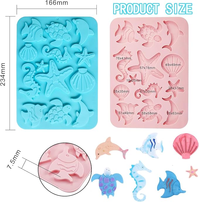 3Pcs Marine Themed Silicone Mold, Non-stick Ocean Animal Cake Baking Molds for Chocolate Candy Fondant Cupcake Cookie Dessert DIY Cake Decoration Suppies