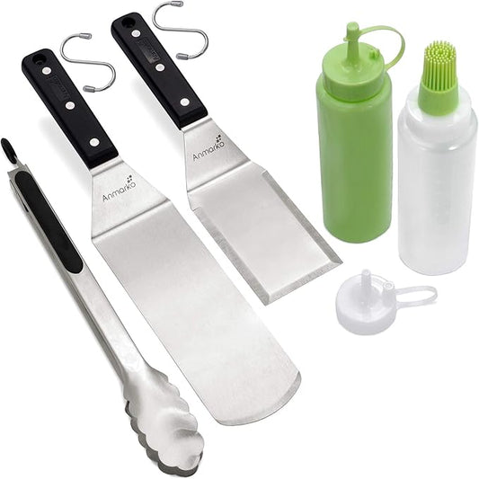 Metal Spatula Set of 4 - Griddle Accessories kit - Grill Flat Spatula Pancake Flipper Hamburger Turner - Metal Utensil Great for BBQ Grill Flat Top Cast Iron Griddle