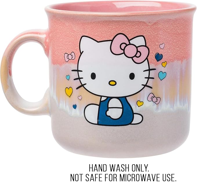 Silver Buffalo Sanrio Hello Kitty Sitting, Reactive Glaze Camper Mug, 20oz | Hearts and Bows, Ceramic, 0.59 Liters - Image 3
