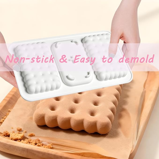 Silicone Cookie Biscuit Mold for Ice Cream Sandwich Cake | 3-Cavity Design, 17.3 x 9.6 cm, Wavy Edge Detail, Baking & Freezing Use, Easy Demolding - Image 3