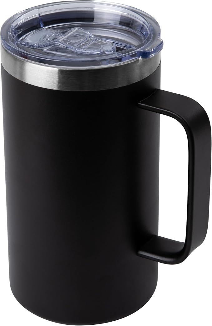DOMICARE 24oz Mug with Handle and Lid, Stainless Steel Coffee Mug, Reusable Insulated Cup, Travel Mug with Handle, Double Wall Vacuum Coffee Tumbler for Men and Women, Black, Pack 1 by VisittheDOMICARE