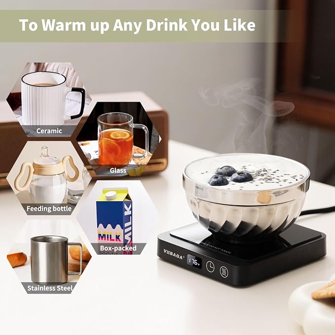 VOBAGA Mug Warmer, Coffee Cup Warmer for Desk with 5 Temp Settings & 2-12H Timer, Smart Candle Warmer & Coffee Warmer with Display for Fastest Heating Coffee, Cocoa, Ideal Coffee Gifts(No Cup) - Image 4