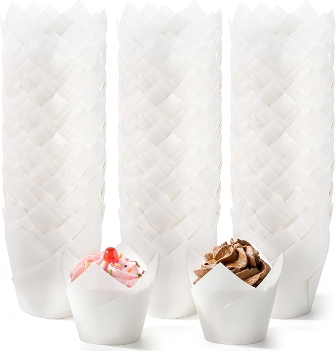 150 Pcs Mini Cupcake Liners Muffin Liners Baking Cups | Tulip Cupcake Liner for Baking Wedding, Birthday, Baby Shower Parties, White by Ruisita