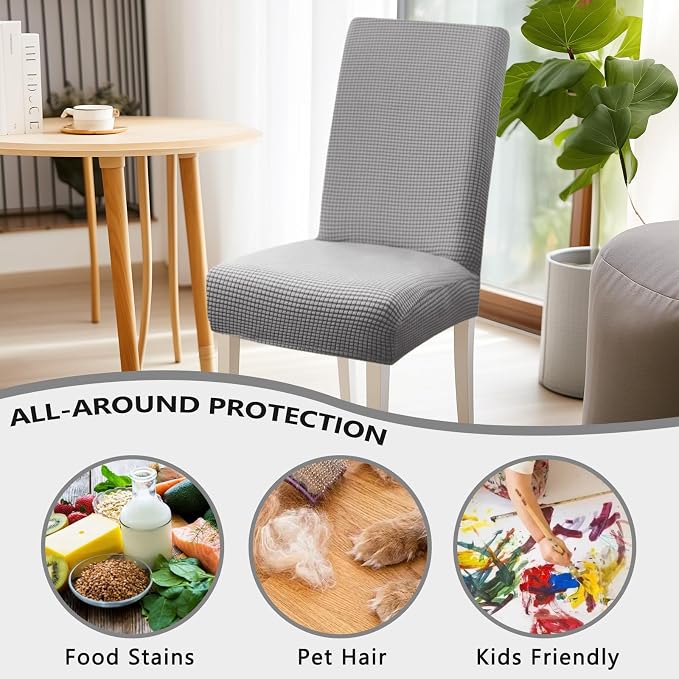 Dining Room Chair Covers,Chair Covers Set of 6, Soft And Stretchy,Cat Scratch Protection, Jacquard Fabric, Grey, Regular Size, Dining Chair Cover Banquet Wedding, Kitchen, Hotel, Celebration - Image 3