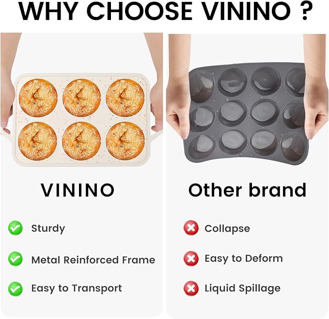 Vinino Jumbo Muffin Pan with Metal Reinforced Frame-1Pack, Large Silicone Cupcake Pan for Baking 6 Cup Jumbo Size, Silicone Muffin Tray, Cupcake Baking Pan Molds for Oven Dishwasher Safe-Cream - Image 5