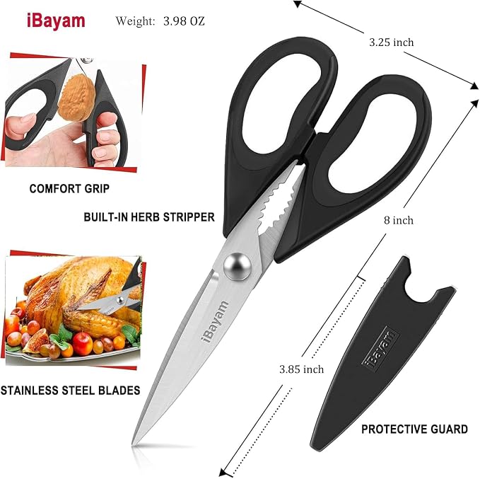 Small Kitchen Scissors 8-inch, iBayam 2 Pack Kitchen Shears All Purpose | Meat Scissors Poultry Shears, Dishwasher Safe Food Cooking Scissors Heavy Duty Stainless Steel Utility (Black, Aqua Sky) - Image 2