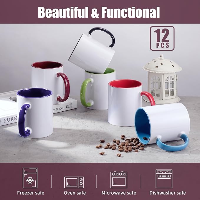 TANGLONG 11oz Tazas Para Sublimar Set of 12-6 White and 6 Black-with Box | Tazas Para Sublimar,Sublimation Blanks,6 White and 6 Black-Ceramic Cup,Heat Sensitive Coffee Mugs,Milk, Cocoa,homemade gifts - Image 4