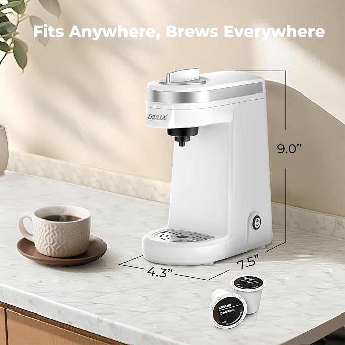 CHULUX Mini Single Serve Coffee Maker, Portable Pod Coffee Machine, White | Fast-Heating Boiler System, Single Cup Brewing, Portable Compact Design, Four-Hole Multi-Stream Needle, Adjustable Drip Tray - Image 8