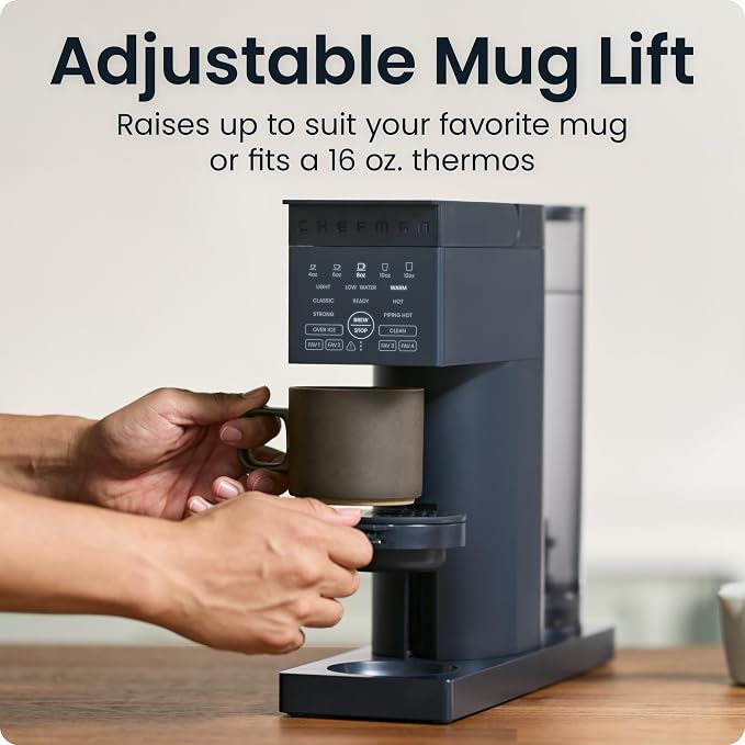 Chefman Caffeinator Single Serve Coffee Maker, Brew Kcups & Grounds, Drip Coffee Machine with Brew Strength Settings, Iced Coffee Function, 45 oz. Removable Water Reservoir - Image 7