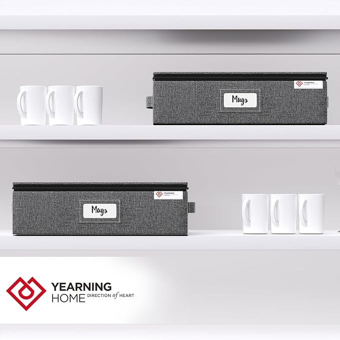 Cup and Mug Storage Box with Hard Shell and Dividers for Coffee Mugs,Tea Cups and Glasses,Stackable Storage Organizers with Lid,Handles,Zips and Label for Moving,Holds 12,2 Pack, Grey - Image 6