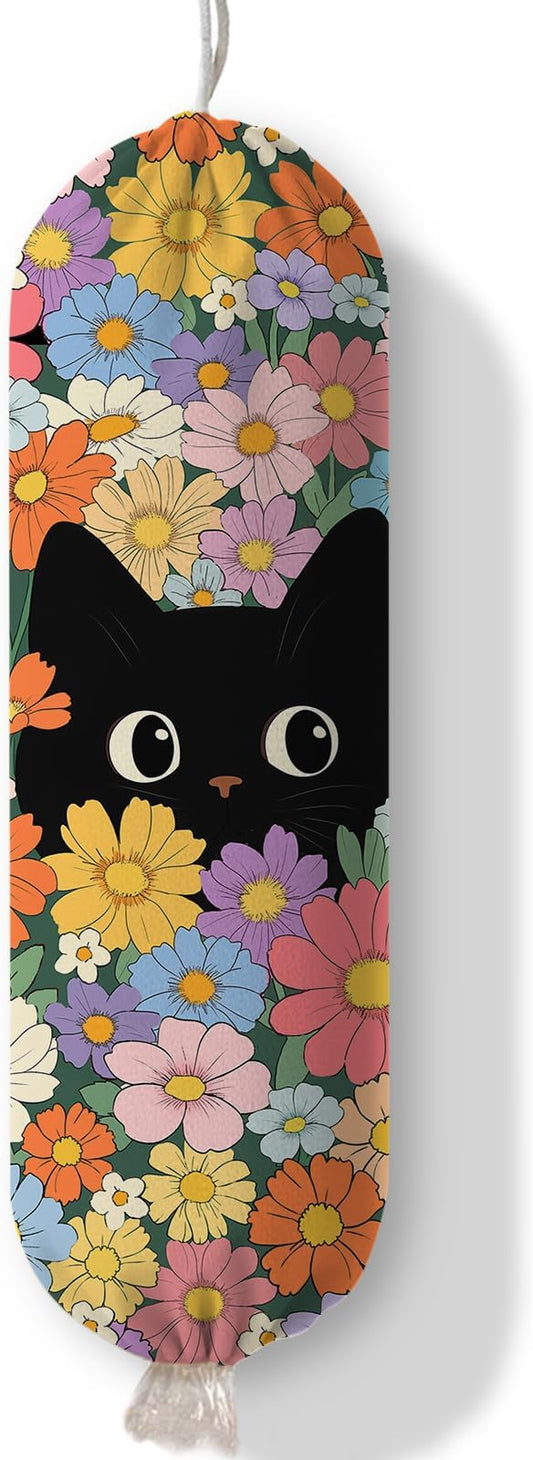 Floral Cat Plastic Bag Holder Dispenser, Plastic Grocery Bag Organizer & Wall Mount Paper Trash Bags Saver Storage for Kitchen Home Pantry Decor, Cat Kitchen Decor Shopping Bags Storage Dispenser by Ialtsidws
